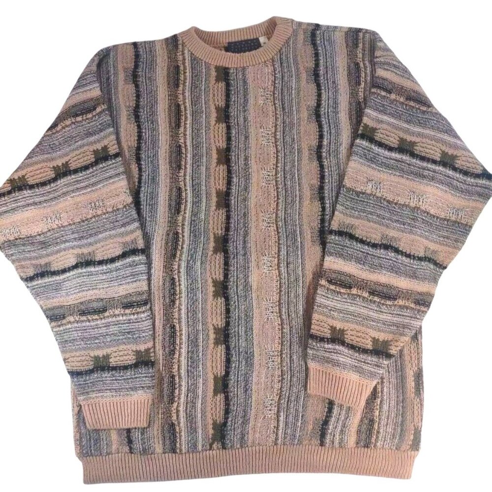 Vintage American Priority Neutral 3D Knit Cosby Style Crewneck Sweater 9…